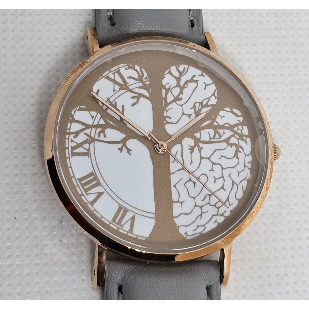 Women's Time Peace Tree of Life Rose Gold Tone Gray Leather Strap Watch 13 - Picture 7 of 9